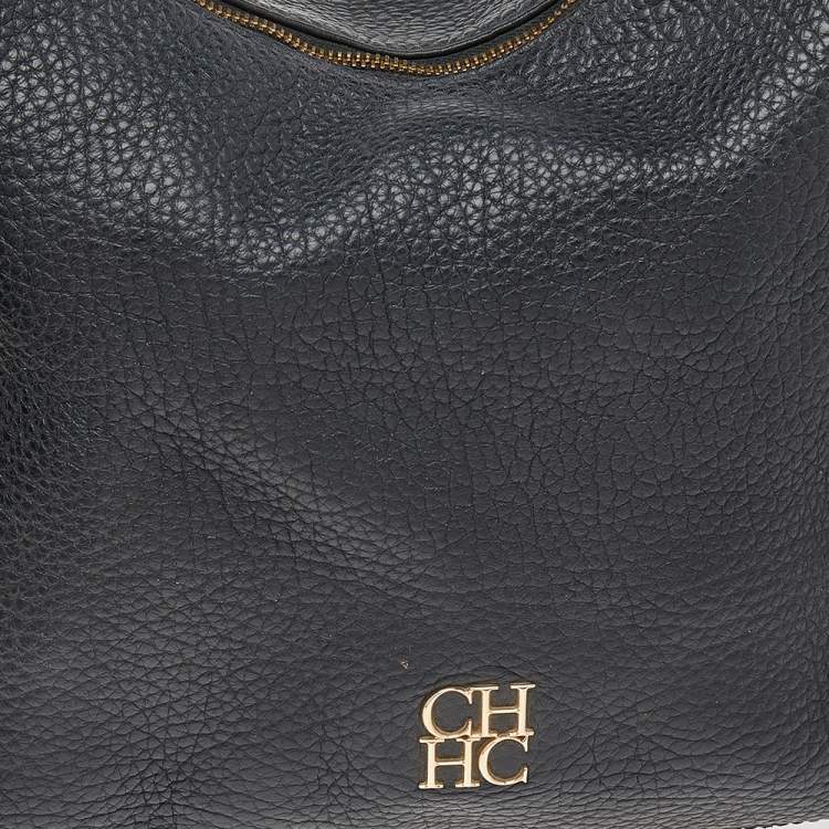 Pre Owned Carolina Herrera Black Pebbled Leather Chain Shoulder Bag