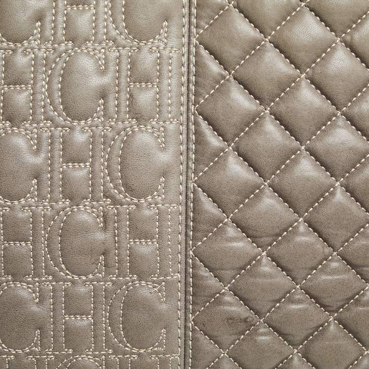 Pre Owned Carolina Herrera Olive Green Monogram Leather Shoulder Bag