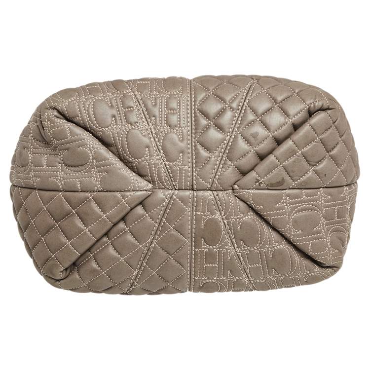 Pre Owned Carolina Herrera Olive Green Monogram Leather Shoulder Bag