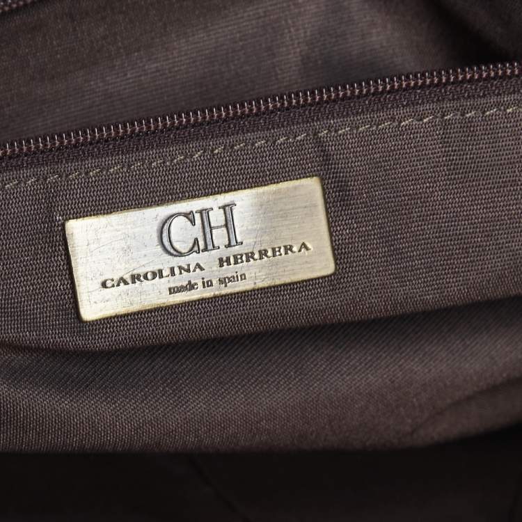 Pre Owned Carolina Herrera Olive Green Monogram Leather Shoulder Bag