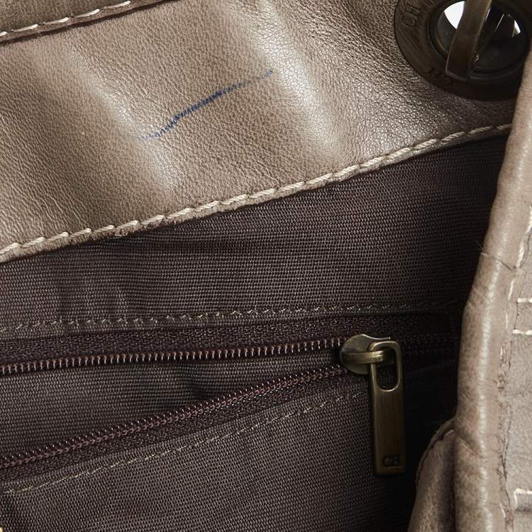 Pre Owned Carolina Herrera Olive Green Monogram Leather Shoulder Bag