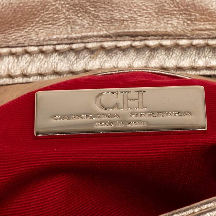 Pre Owned Carolina Herrera Metallic Gold Leather Flap Chain Clutch