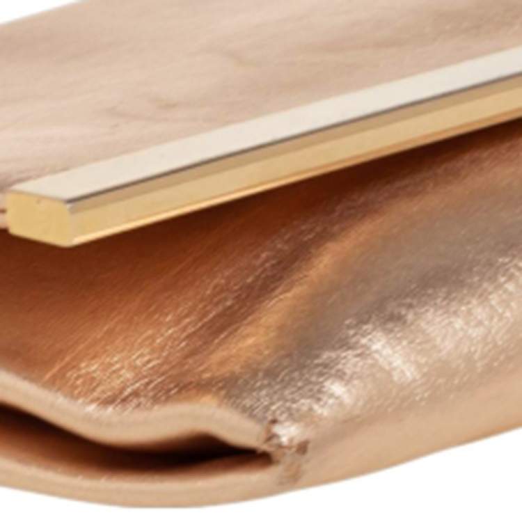 Pre Owned Carolina Herrera Metallic Gold Leather Flap Chain Clutch