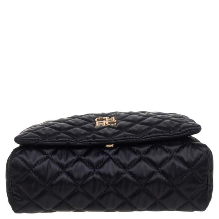 Pre Owned Carolina Herrera Black Quilted Satin Flap Clutch