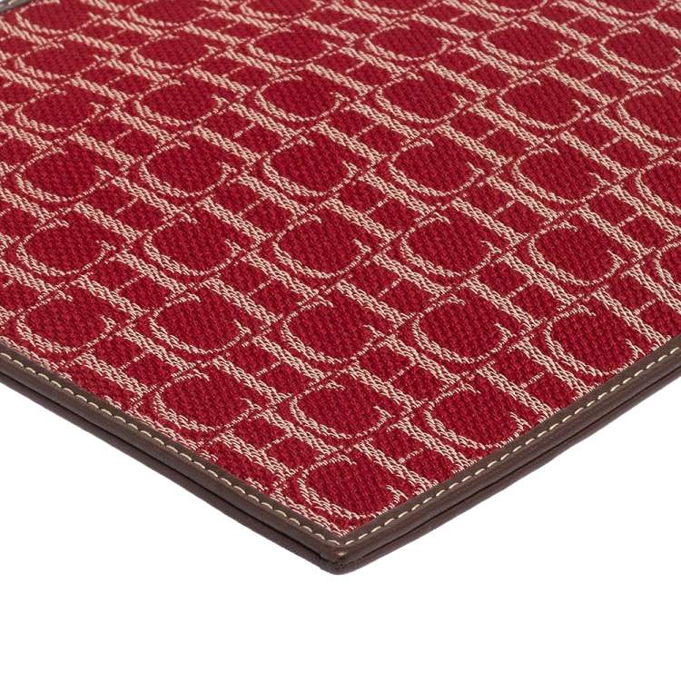 Pre Owned Carolina Herrera Red Monogram Canvas and Leather Pouch 