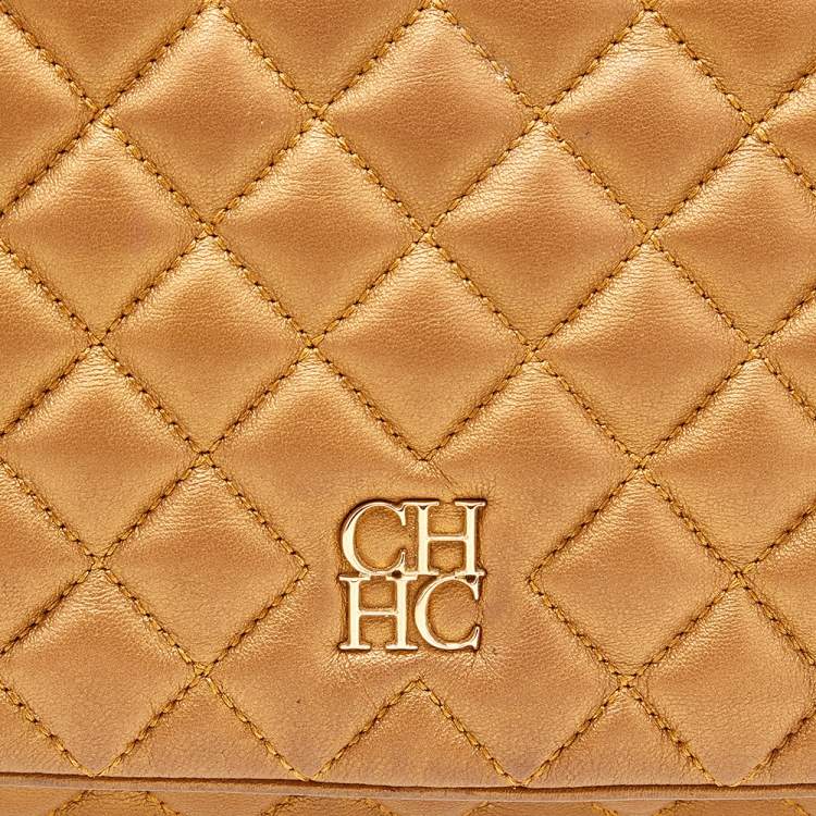 مملوكة مسبقًا Carolina Herrera Gold Quilted Leather Flap Chain Shoulder Bag