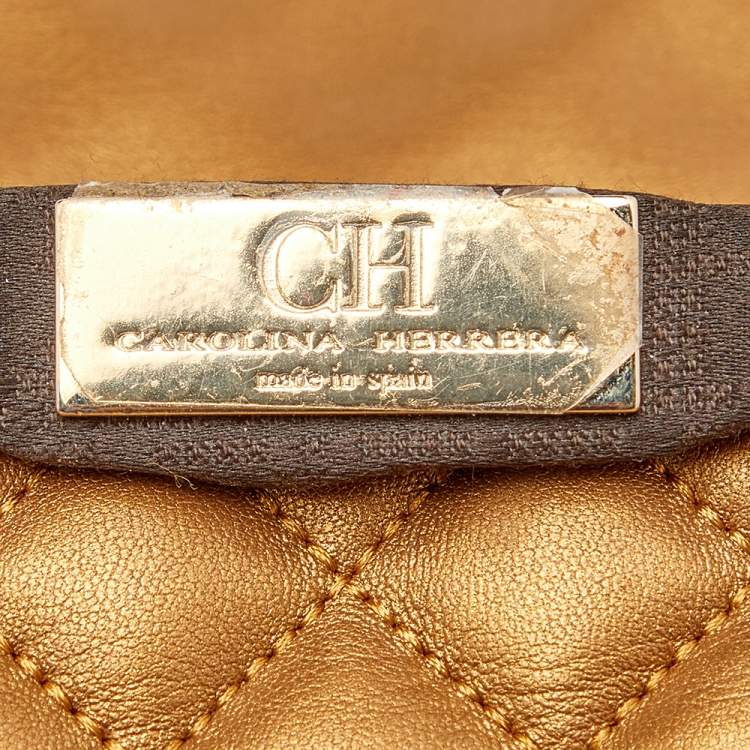 مملوكة مسبقًا Carolina Herrera Gold Quilted Leather Flap Chain Shoulder Bag