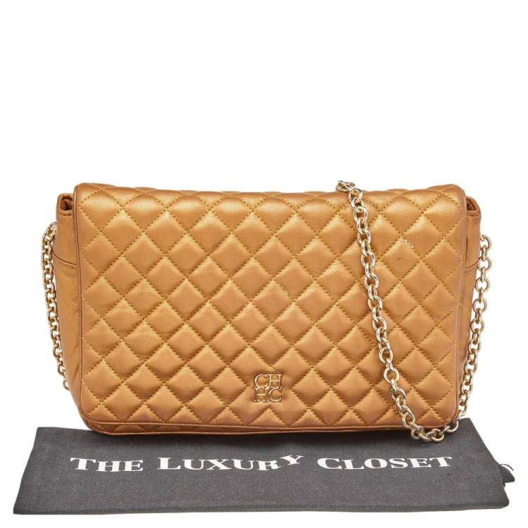 مملوكة مسبقًا Carolina Herrera Gold Quilted Leather Flap Chain Shoulder Bag