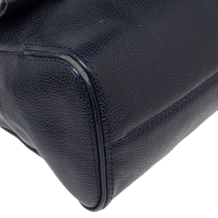 Pre Owned Carolina Herrera Navy Blue Leather Minueto Flap Bag