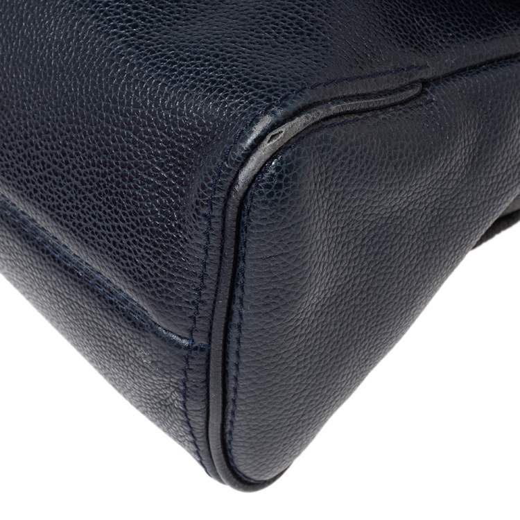 Pre Owned Carolina Herrera Navy Blue Leather Minueto Flap Bag