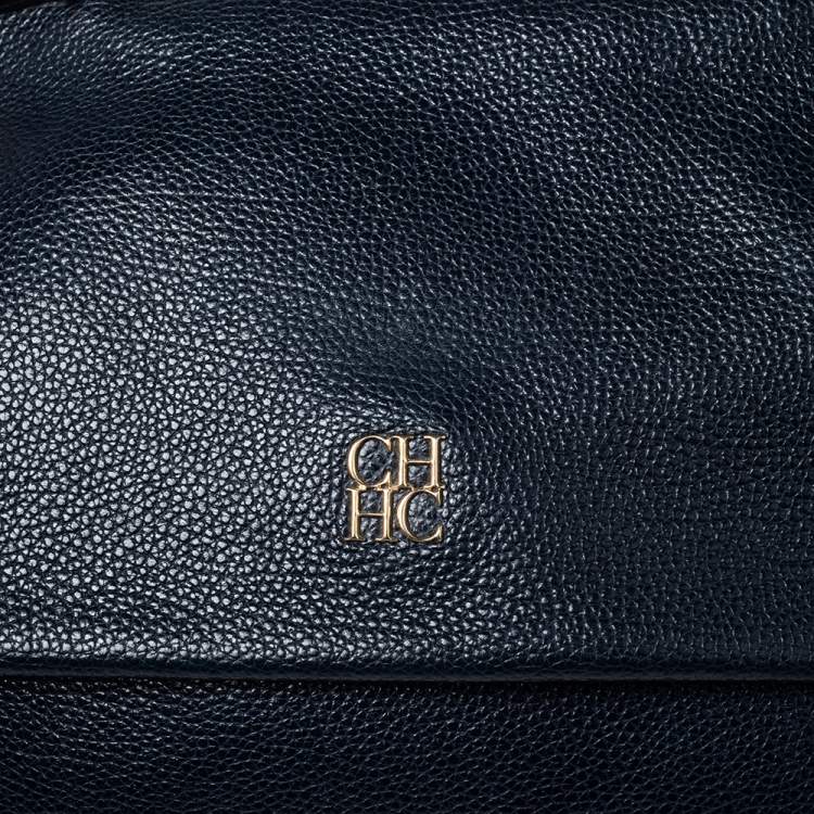 Pre Owned Carolina Herrera Navy Blue Leather Minueto Flap Bag