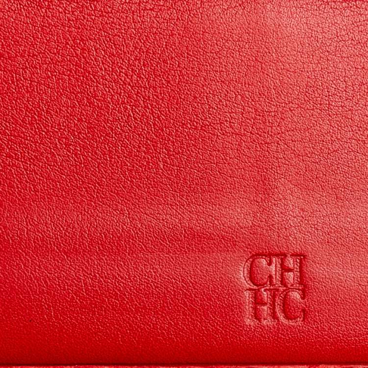 Pre Owned Carolina Herrera Red Monogram Leather Trifold Continental Wallet
