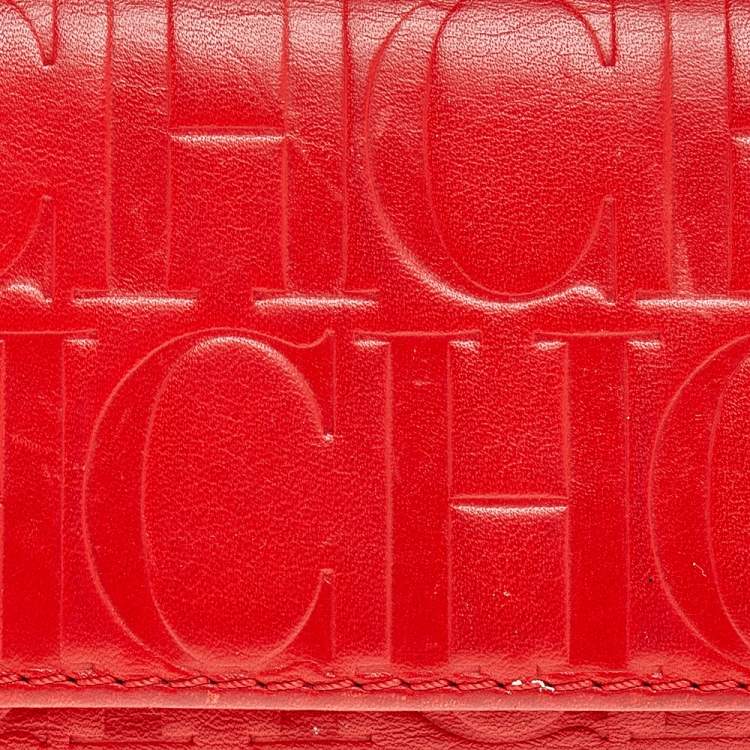 Pre Owned Carolina Herrera Red Monogram Leather Trifold Continental Wallet