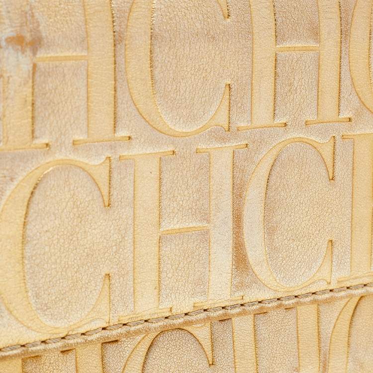 مملوكة مسبقًا Carolina Herrera Metallic Gold Monogram Leather Tassel Trifold Wallet