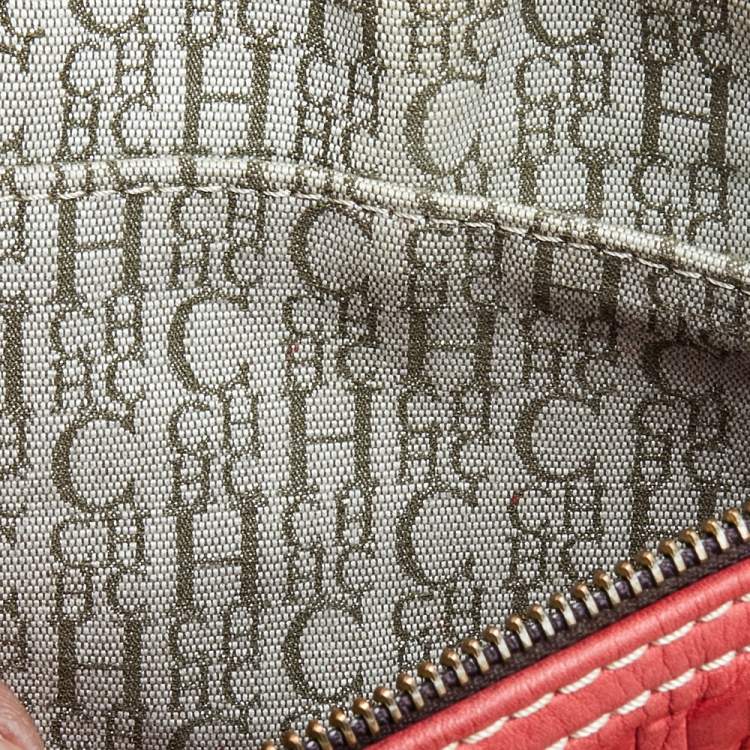 Pre Owned Carolina Herrera Red/Beige Leather Monogram Embossed Andy Boston Bag