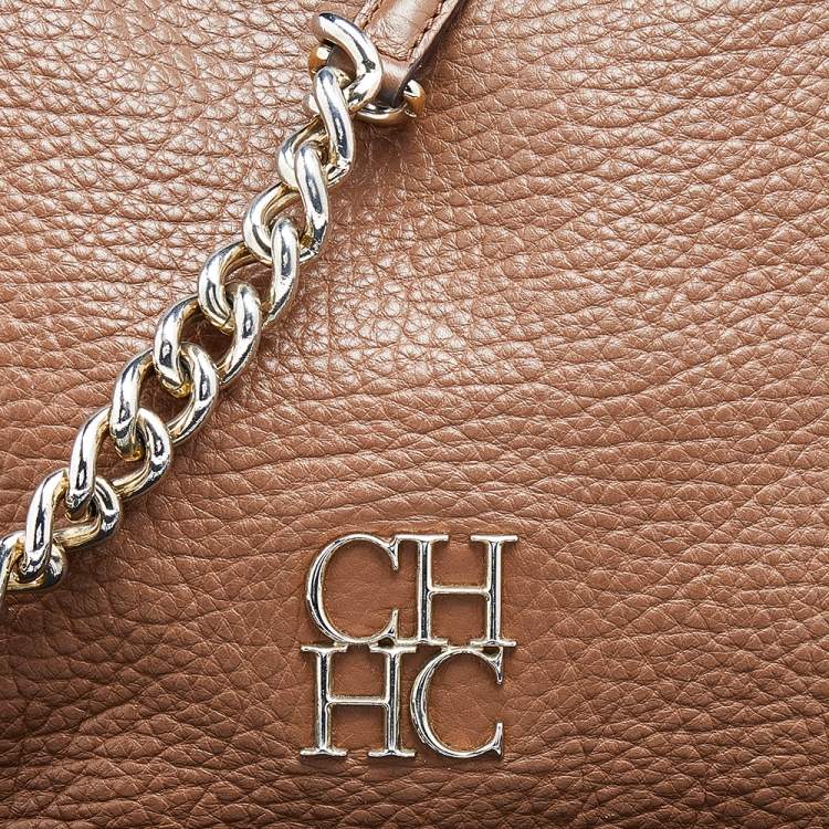 Pre Owned Carolina Herrera Brown Leather Chain Tassel Shoulder Bag
