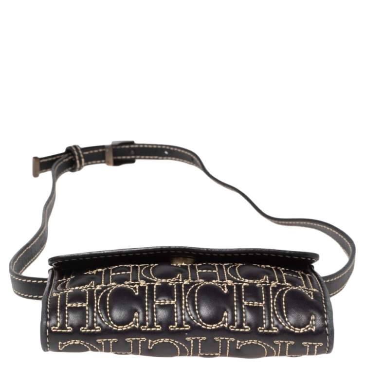 Pre Owned Carolina Herrera Black Monogram Leather Belt Bag