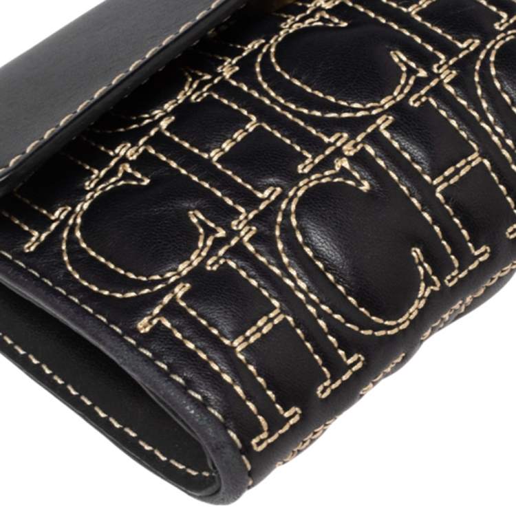 Pre Owned Carolina Herrera Black Monogram Leather Belt Bag