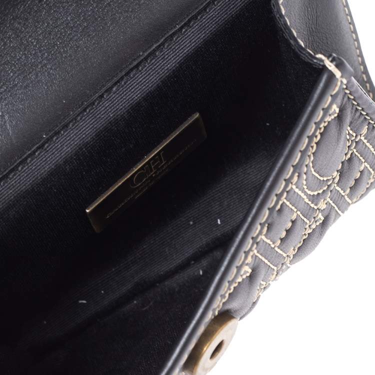 Pre Owned Carolina Herrera Black Monogram Leather Belt Bag