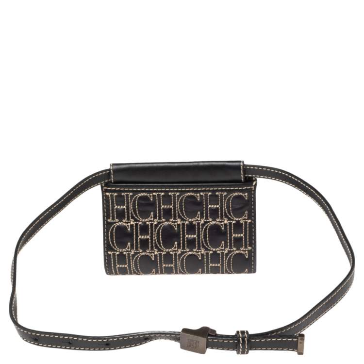 Pre Owned Carolina Herrera Black Monogram Leather Belt Bag