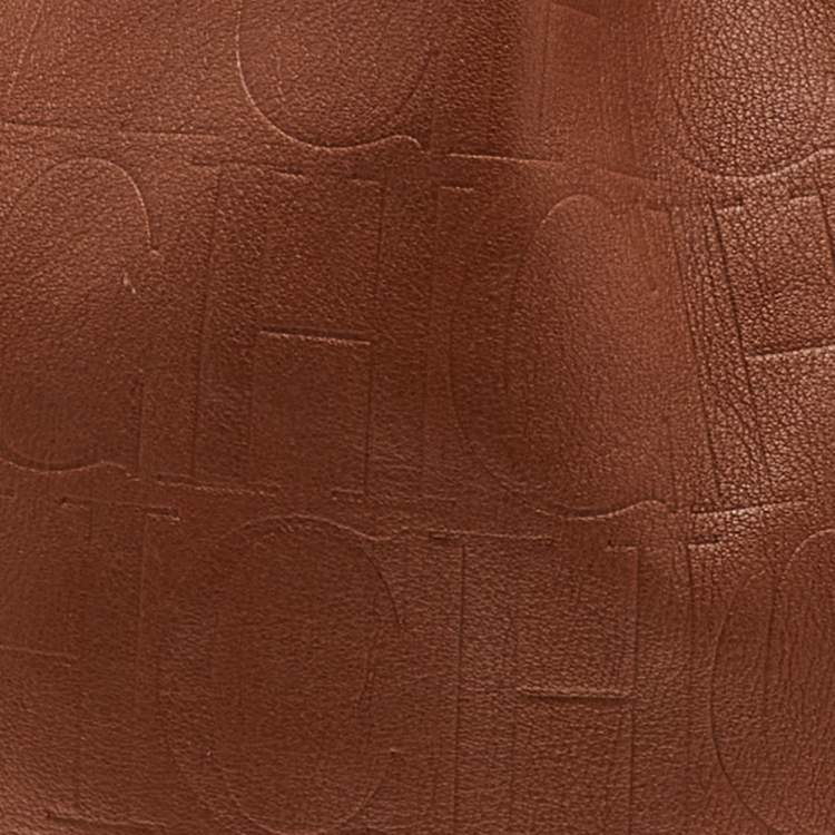Pre Owned Carolina Herrera Brown Monogram Embossed Leather Tote