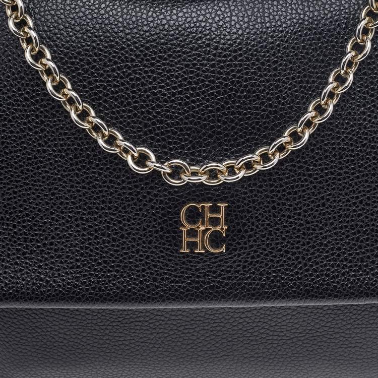 Pre Owned Carolina Herrera Black Leather Minuetto Top Handle Flap Shoulder Bag