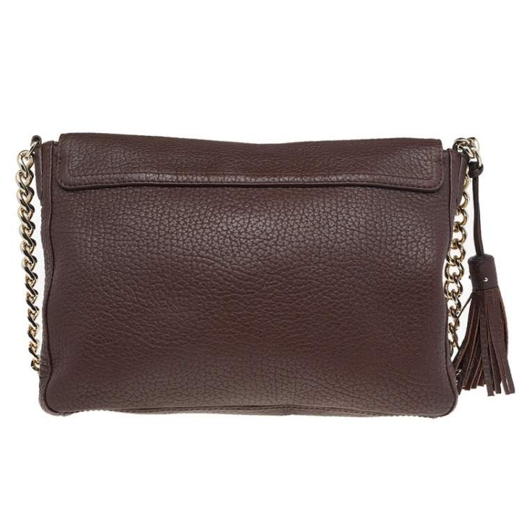 Pre Owned Carolina Herrera Brown Leather Tassel Flap Chain Shoulder Bag