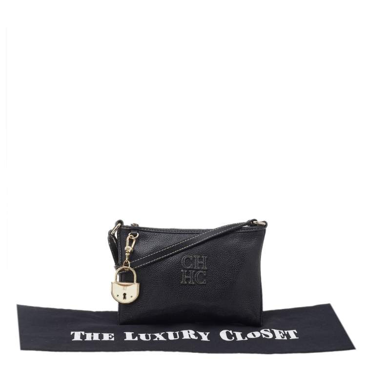 Pre Owned Carolina Herrera Black Leather Crossbody Bag