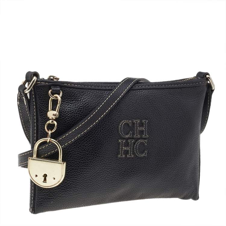 Pre Owned Carolina Herrera Black Leather Crossbody Bag