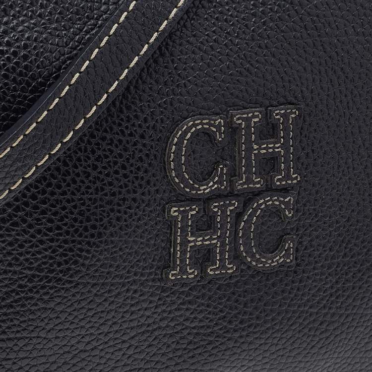 Pre Owned Carolina Herrera Black Leather Crossbody Bag