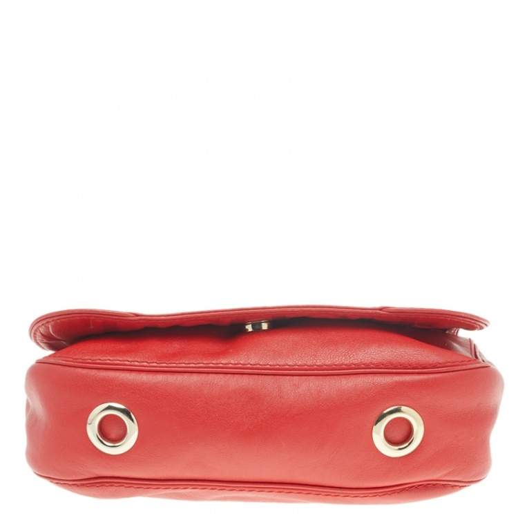 Pre Owned Carolina Herrera Red Leather Flap Chain Shoulder Bag