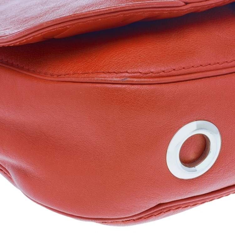 Pre Owned Carolina Herrera Red Leather Flap Chain Shoulder Bag