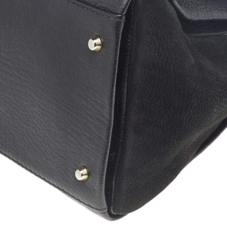 Pre Owned Carolina Herrera Black Leather Monogram Embossed Minuetto Top Handle Bag