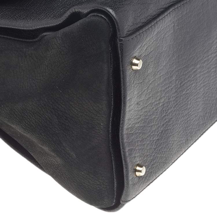 Pre Owned Carolina Herrera Black Leather Monogram Embossed Minuetto Top Handle Bag