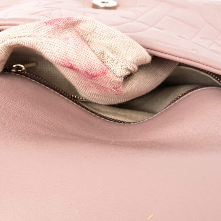 Pre Owned Carolina Herrera Pink Monogram Embossed Leather Top Handle Bag