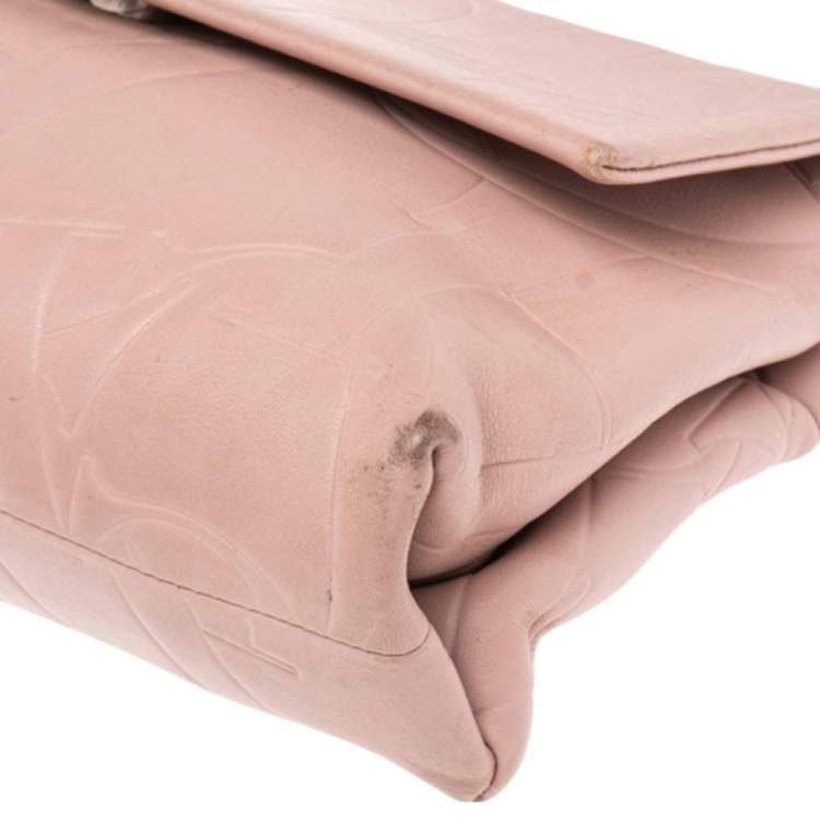Pre Owned Carolina Herrera Pink Monogram Embossed Leather Top Handle Bag