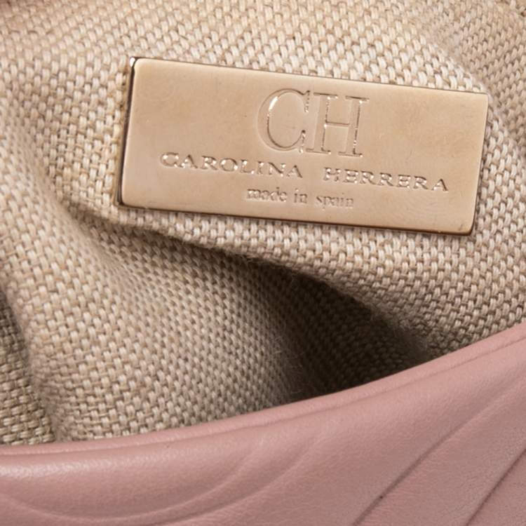 Pre Owned Carolina Herrera Pink Monogram Embossed Leather Top Handle Bag