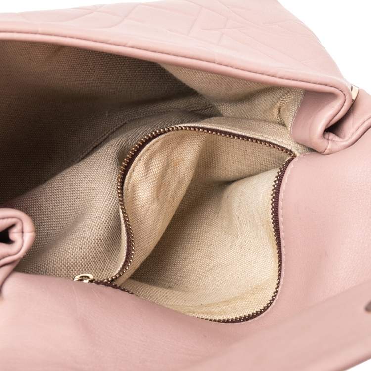 Pre Owned Carolina Herrera Pink Monogram Embossed Leather Top Handle Bag