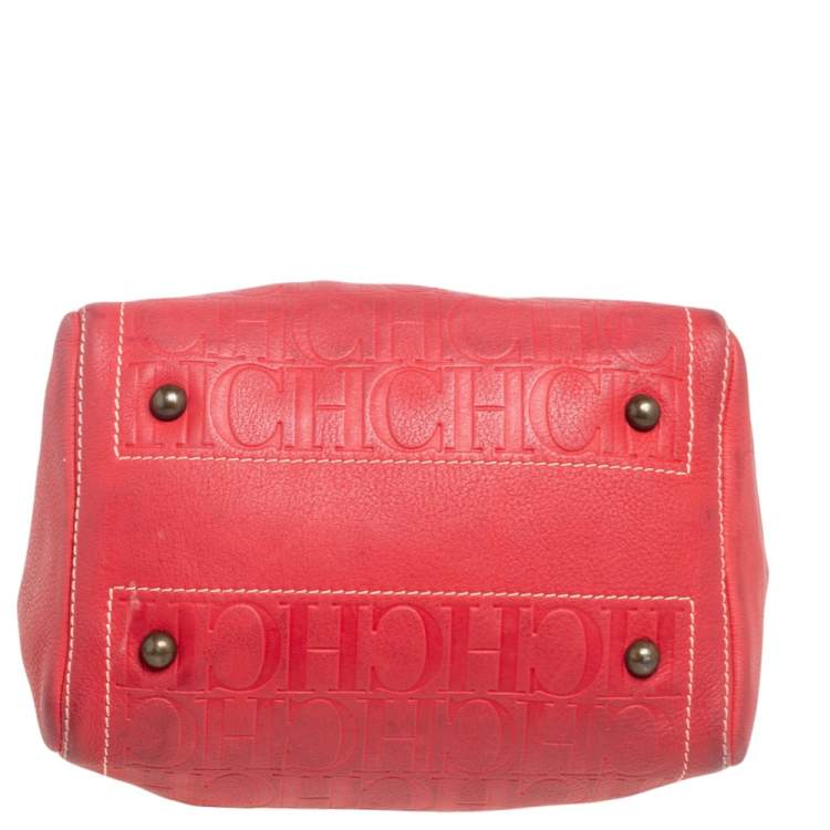 مملوكة مسبقًا Carolina Herrera Red Monogram Embossed Leather Andy Boston Bag