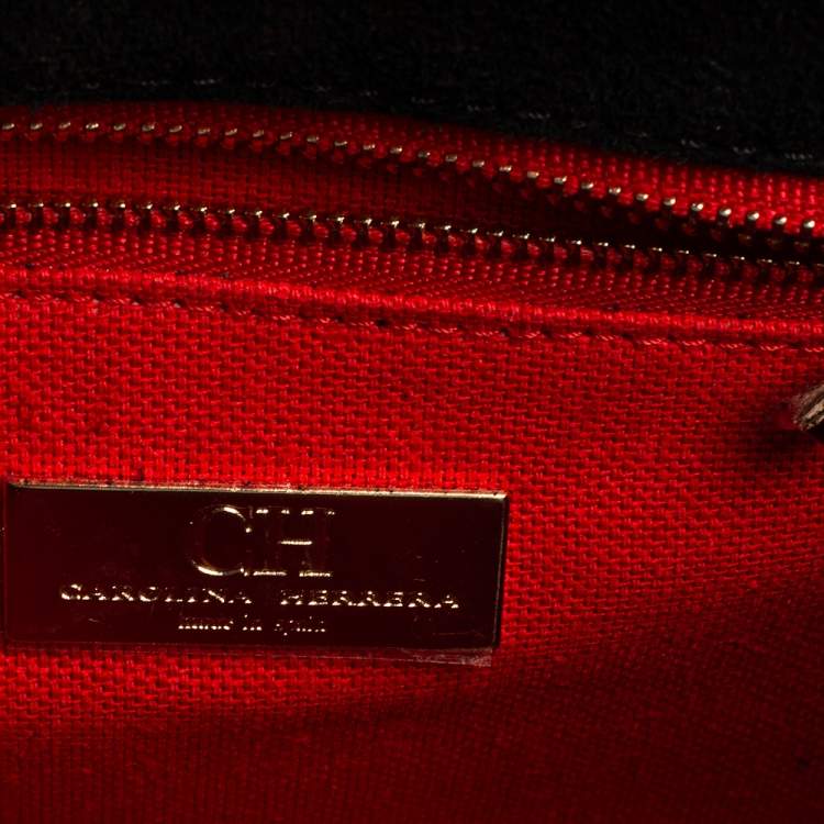 Pre Owned Carolina Herrera Black Leather Flap Shoulder Bag