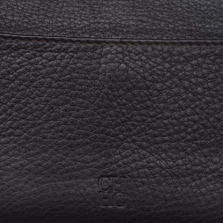Pre Owned Carolina Herrera Green Monogram Embossed Leather Flap Continental Wallet