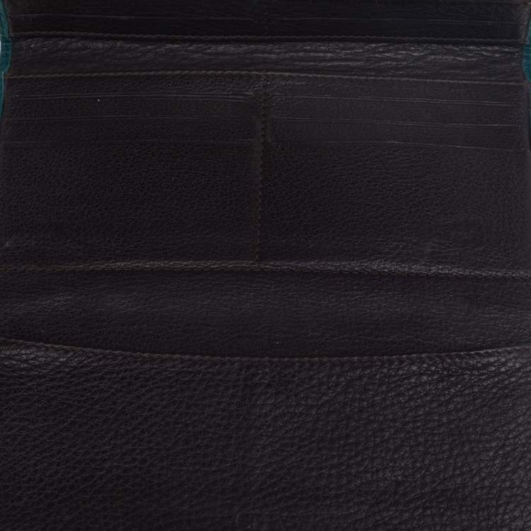 Pre Owned Carolina Herrera Green Monogram Embossed Leather Flap Continental Wallet