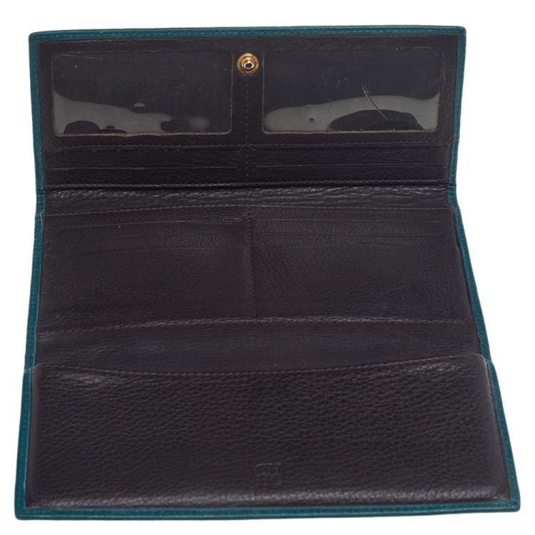 Pre Owned Carolina Herrera Green Monogram Embossed Leather Flap Continental Wallet