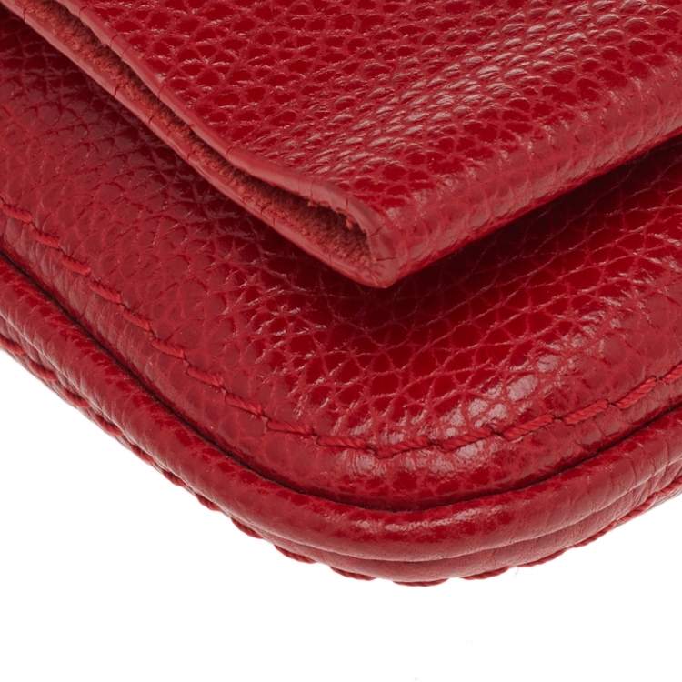 Pre Owned Carolina Herrera Red Leather Flap Chain Shoulder Bag