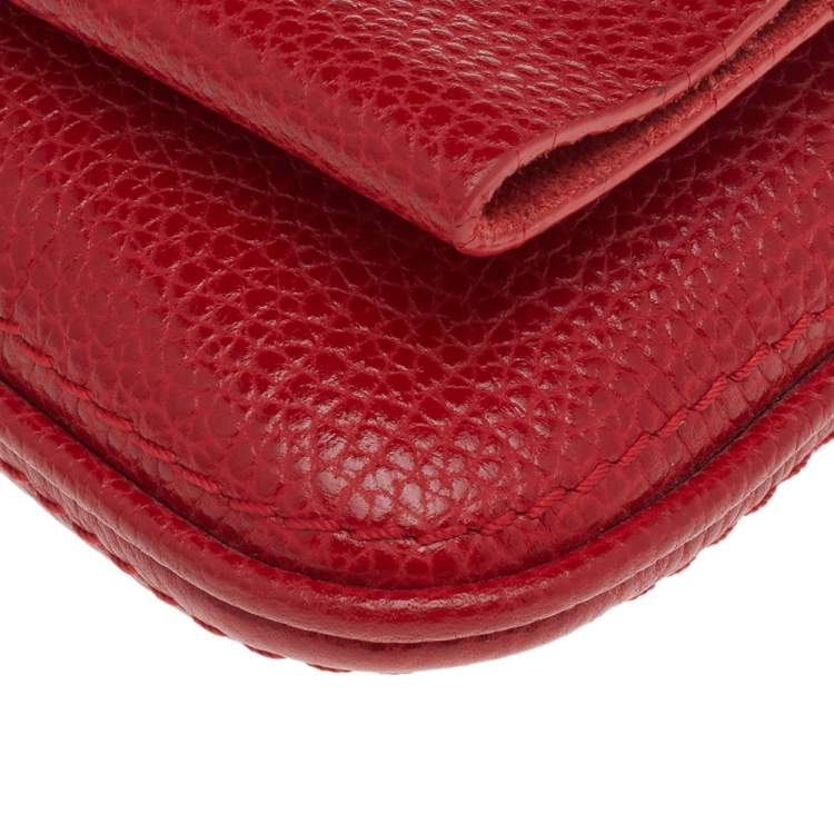 Pre Owned Carolina Herrera Red Leather Flap Chain Shoulder Bag