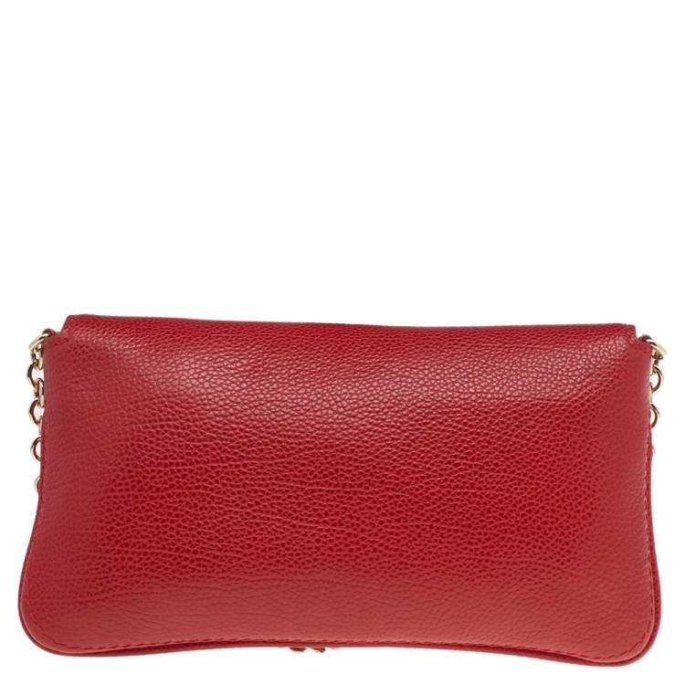 Pre Owned Carolina Herrera Red Leather Flap Chain Shoulder Bag