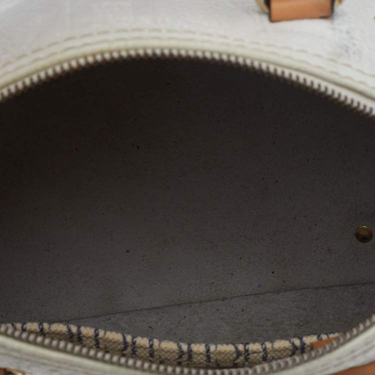 Pre Owned Carolina Herrera White/Brown Leather Monogram Embossed Andy Satchel