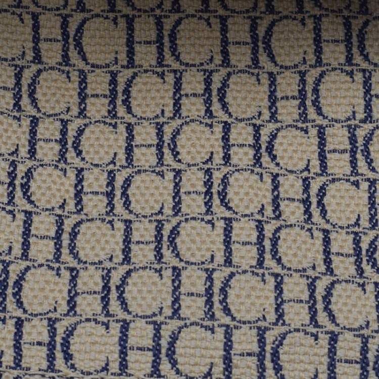 Pre Owned Carolina Herrera White/Brown Leather Monogram Embossed Andy Satchel