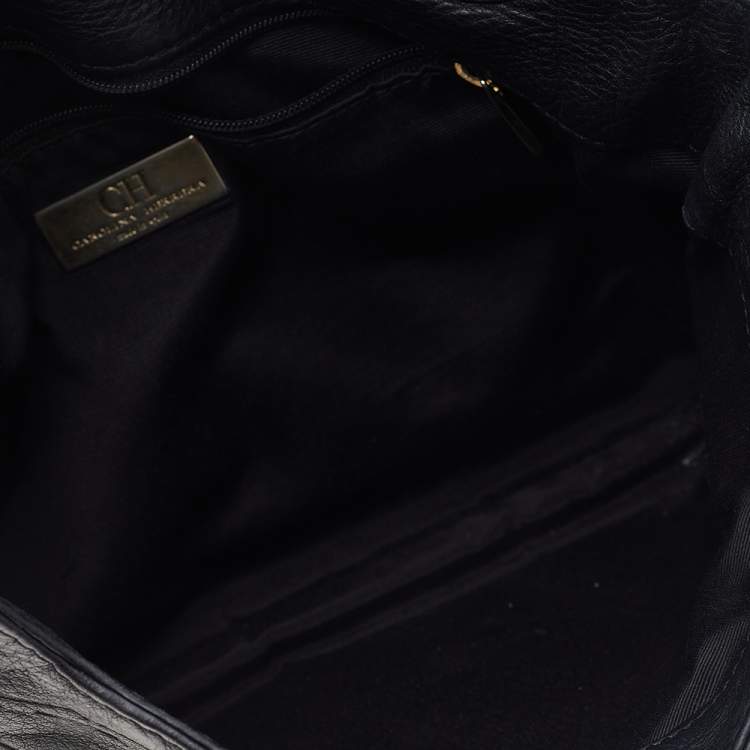 Pre Owned Carolina Herrera Black Monogram Embossed Leather Audrey Shoulder Bag