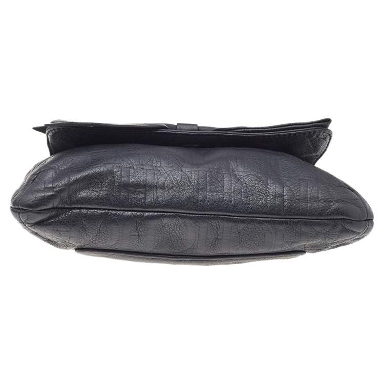 Pre Owned Carolina Herrera Black Monogram Embossed Leather Audrey Shoulder Bag